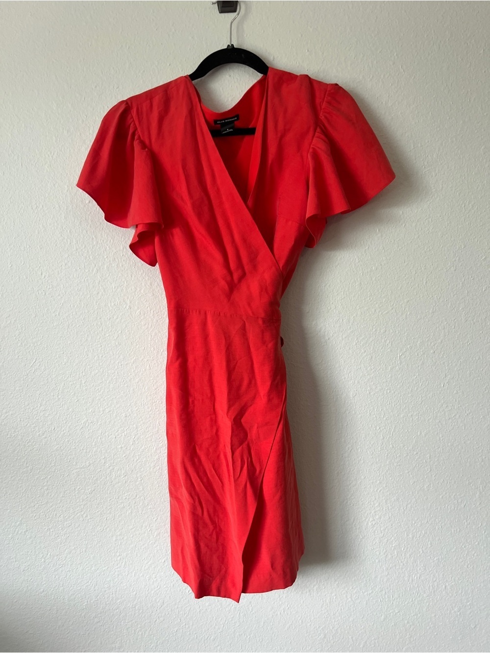 Club Monaco Geovanna Flutter Sleeve Red Wrap Dress - Picture 3 of 5